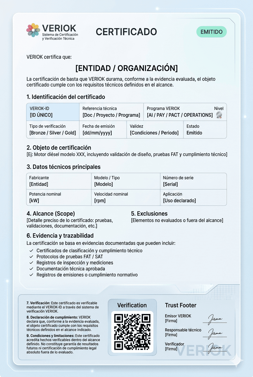 Ejemplo visual de certificado VERIOK
